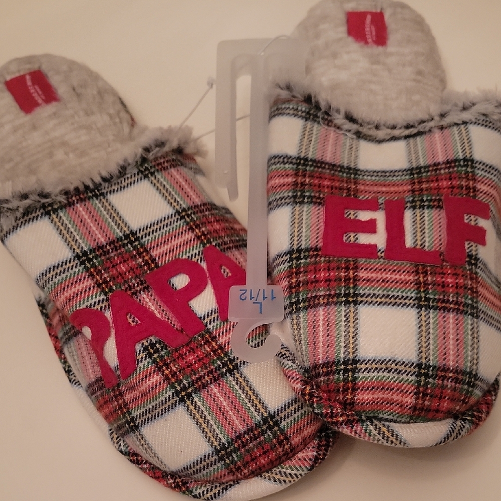 NWT Plaid Papa Elf Slippers